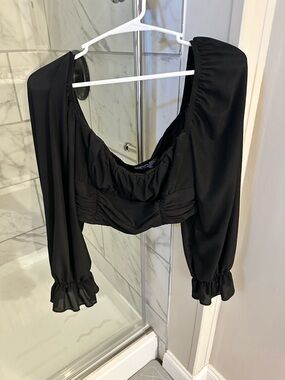 Adika Black Puff Sleeve Crop Top with Ruching